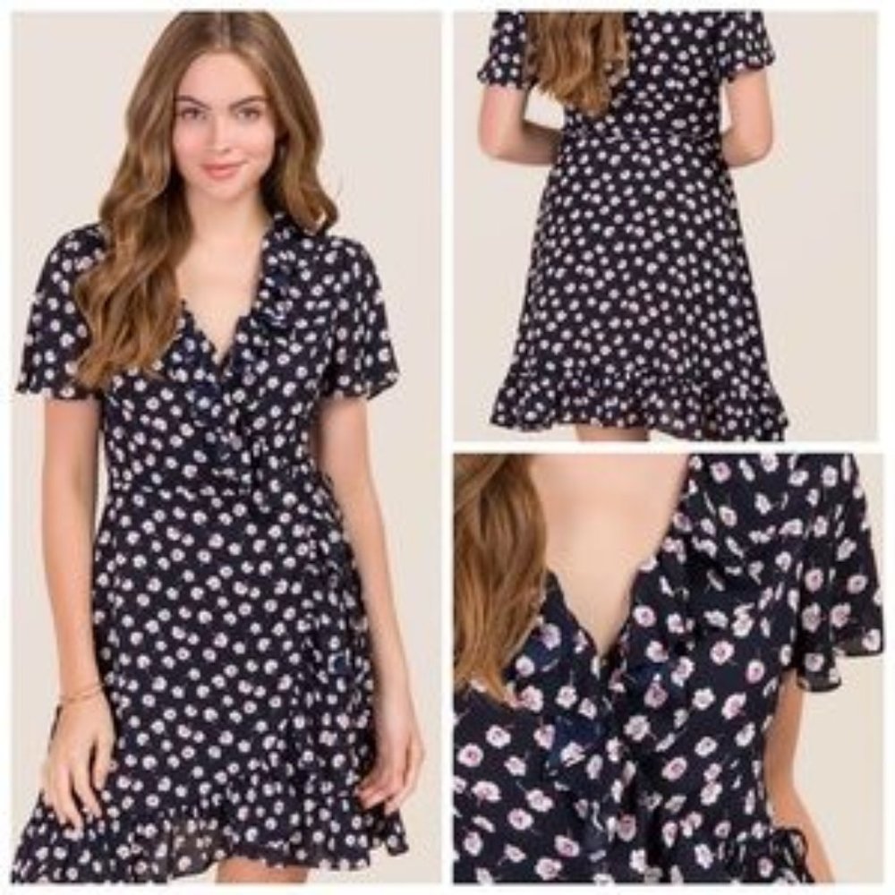 Blue and White Floral Wrap Dress